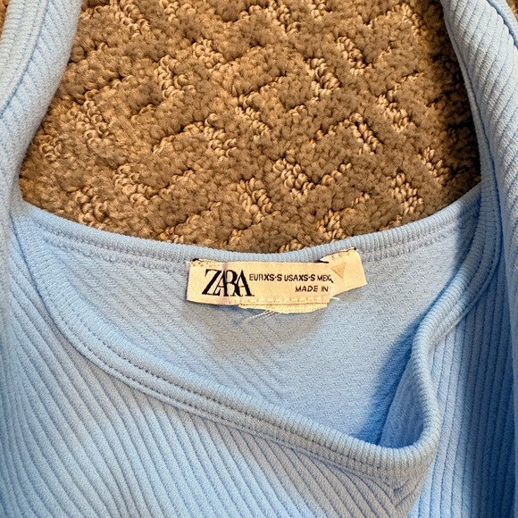 Zara Light Blue Ribbed Crop Top - Picture 2 of 2